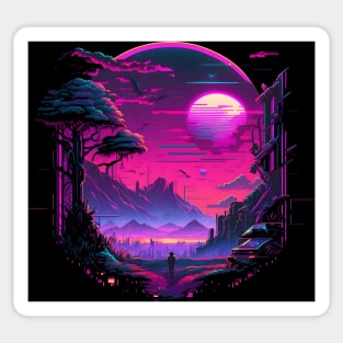 Retrofuturistic synthwave cyberpunk explorer Sticker